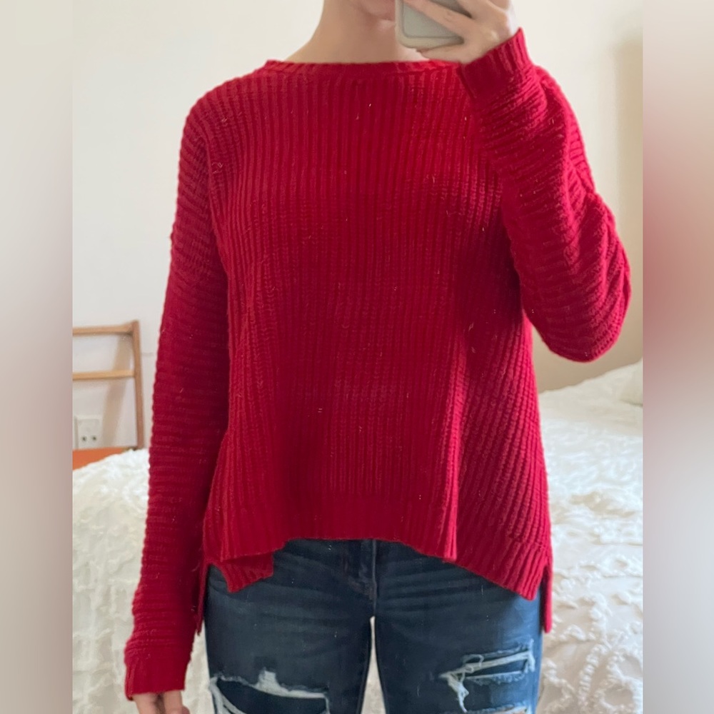 Red cable knit sweater